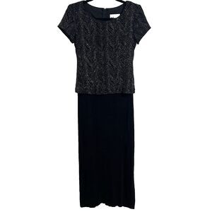 Vintage SL Fashion Layered Gown Size 6P Black Embellished Slinky USA Formal
